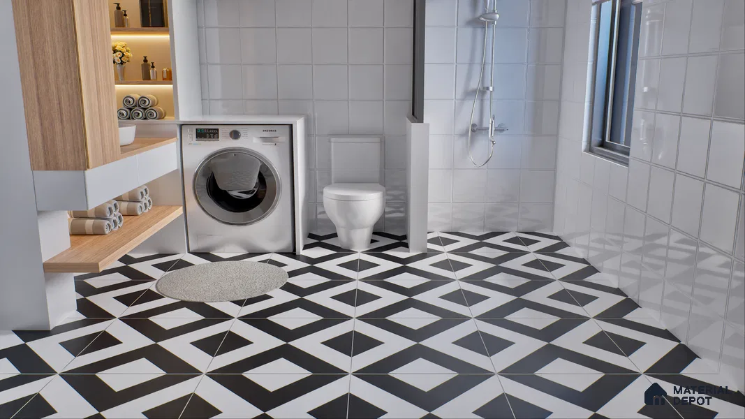 Moroccan Wall & Floor Tile TL 01438 Black & White 2 ft x 2 ft Matte Finish Vitrified Tile - 9 mm | Suitable For Kitchen, Bathroom, Dining Area | Please Expect a Slight Variation of Pattern