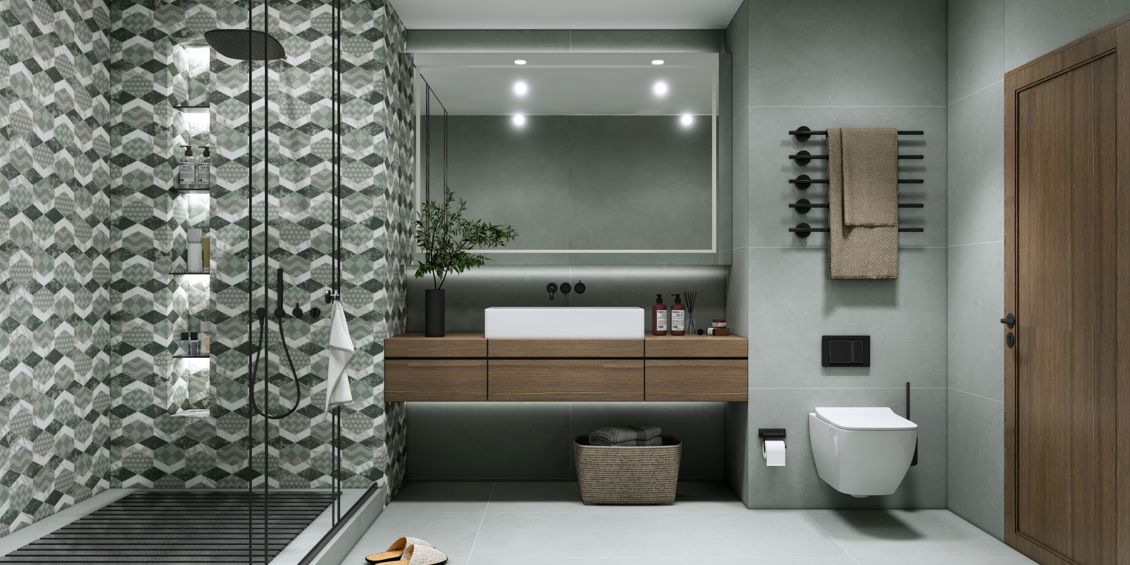 Carving Wall Tile TL 05456 C Olive Green Decor 2 ft x 4 ft Vitrified Rustic Carving Matte Finish - 9 mm | 4 Random Design | Suitable for Living Room, Bedroom, Bathroom, Kitchen