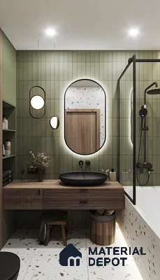 Modern Bathroom with Green Accent Wall | Material Depot