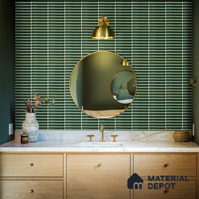 Modern Bathroom with Green Stick-on Tiles | Material Depot