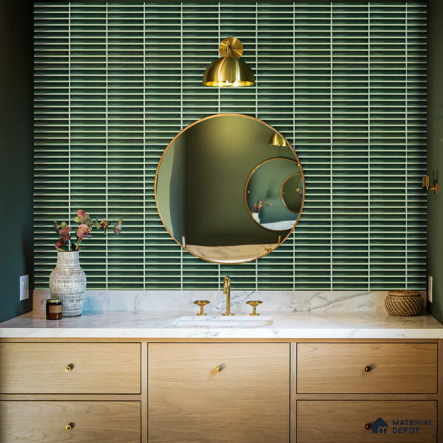Modern Bathroom with Green Stick-on Tiles | Material Depot