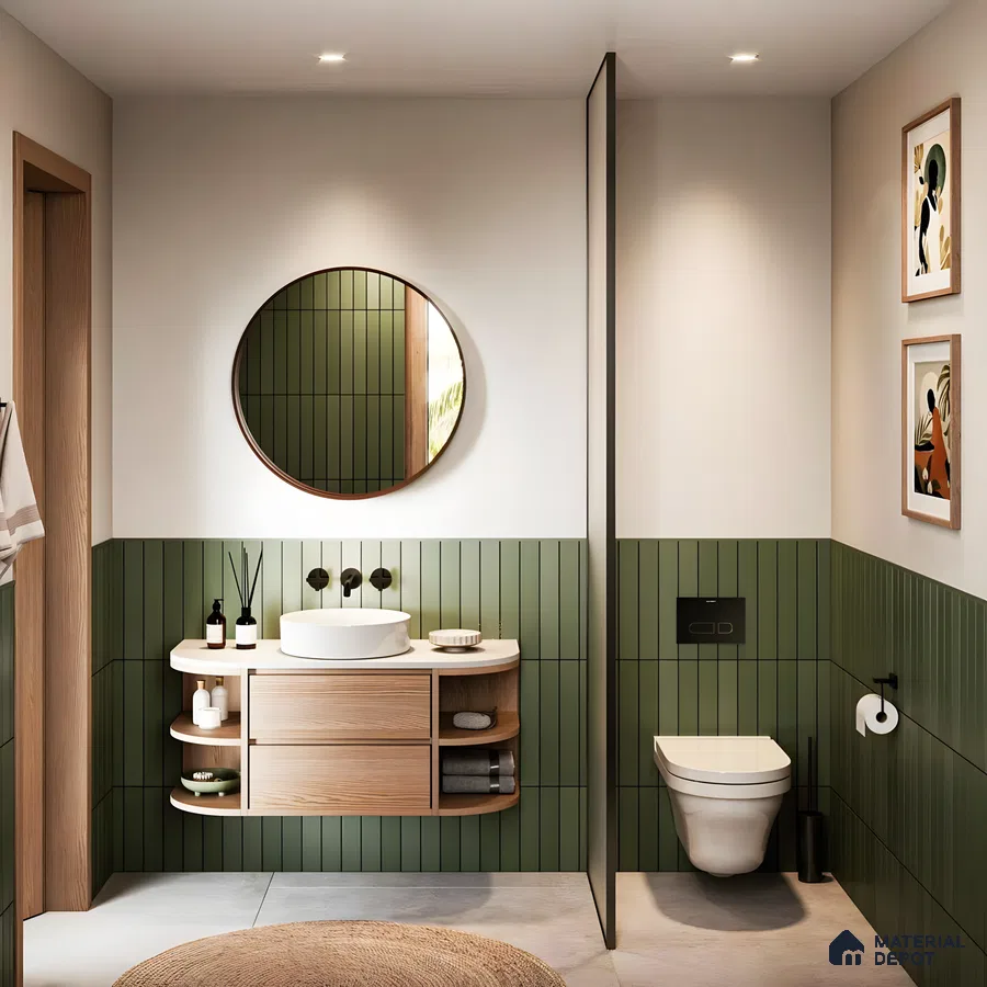 Modern Bathroom with Green Subway Tiles | Material Depot