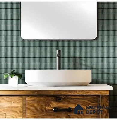 Modern Bathroom with Green Subway Tiles | Material Depot