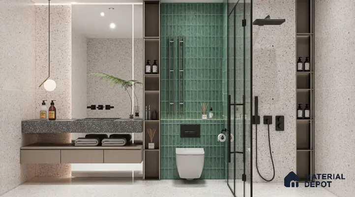 Faux Subway Wall Tile TL 04687 Vertiline Brick Solara Seaside Green 2 ft x 1 ft Ceramic Glossy Finish - 9 mm | Suitable For Kitchen, Bathroom Walls and Backsplashes | Please Expect a Slight Variation of Pattern