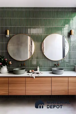 Modern Bathroom with Green Subway Tiles | Material Depot