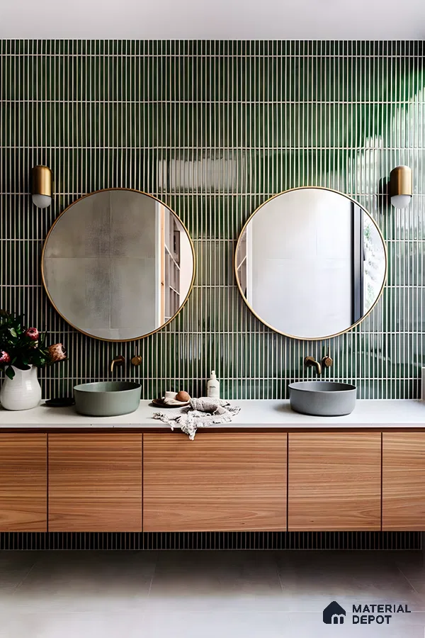 Modern Bathroom with Green Subway Tiles | Material Depot