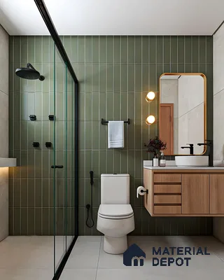 Modern Bathroom with Green Subway Tiles | Material Depot
