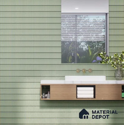 Faux Subway Wall Tile TL 04691 E Vertiline Kitkat Solara Olive Green 2 ft x 1 ft Ceramic Glossy Finish - 9 mm | Suitable For Kitchen, Bathroom Walls and Backsplashes | Please Expect a Slight Variation of Pattern