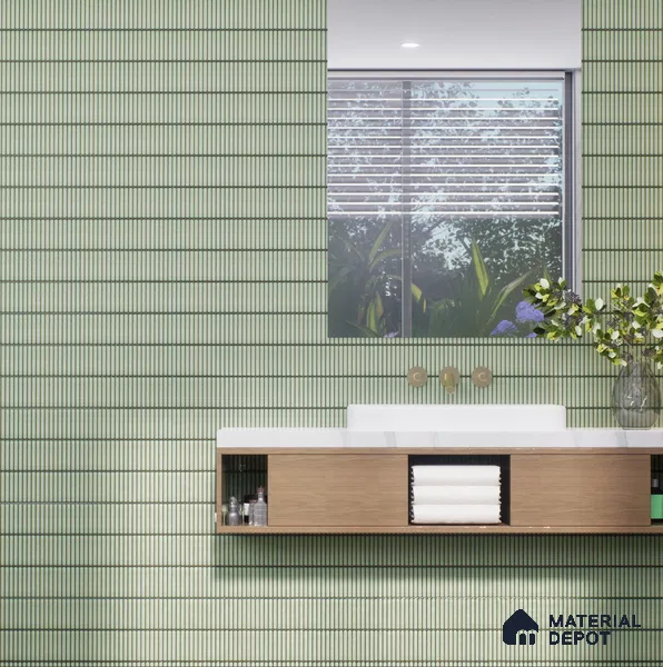 Faux Subway Wall Tile TL 04691 E Vertiline Kitkat Solara Olive Green 2 ft x 1 ft Ceramic Glossy Finish - 9 mm | Suitable For Kitchen, Bathroom Walls and Backsplashes | Please Expect a Slight Variation of Pattern