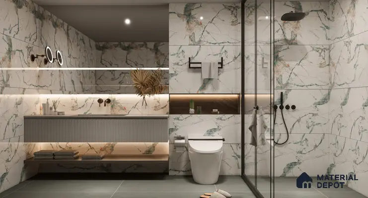 Marble Wall & Floor Tile TL 05146 Marblis Aqua Vein 4 ft x 2 ft Vitrified Endless Glossy Finish - 9 mm (Random 3) | Suitable for Living Room, Bedroom & Bathroom