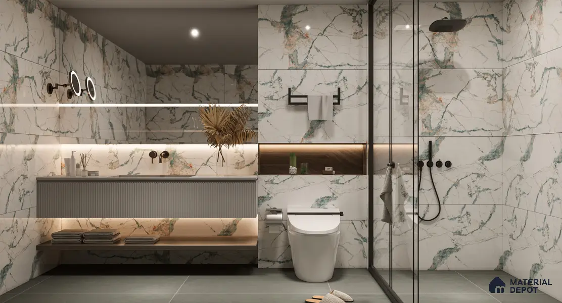 Marble Wall & Floor Tile TL 05146 Marblis Aqua Vein 4 ft x 2 ft Vitrified Endless Glossy Finish - 9 mm (Random 3) | Suitable for Living Room, Bedroom & Bathroom