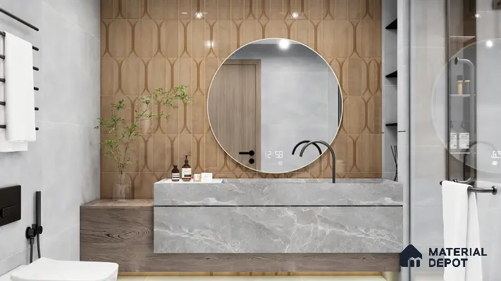 Modern Bathroom with Highlighter Wall Tiles and Marble Vanity | Material Depot