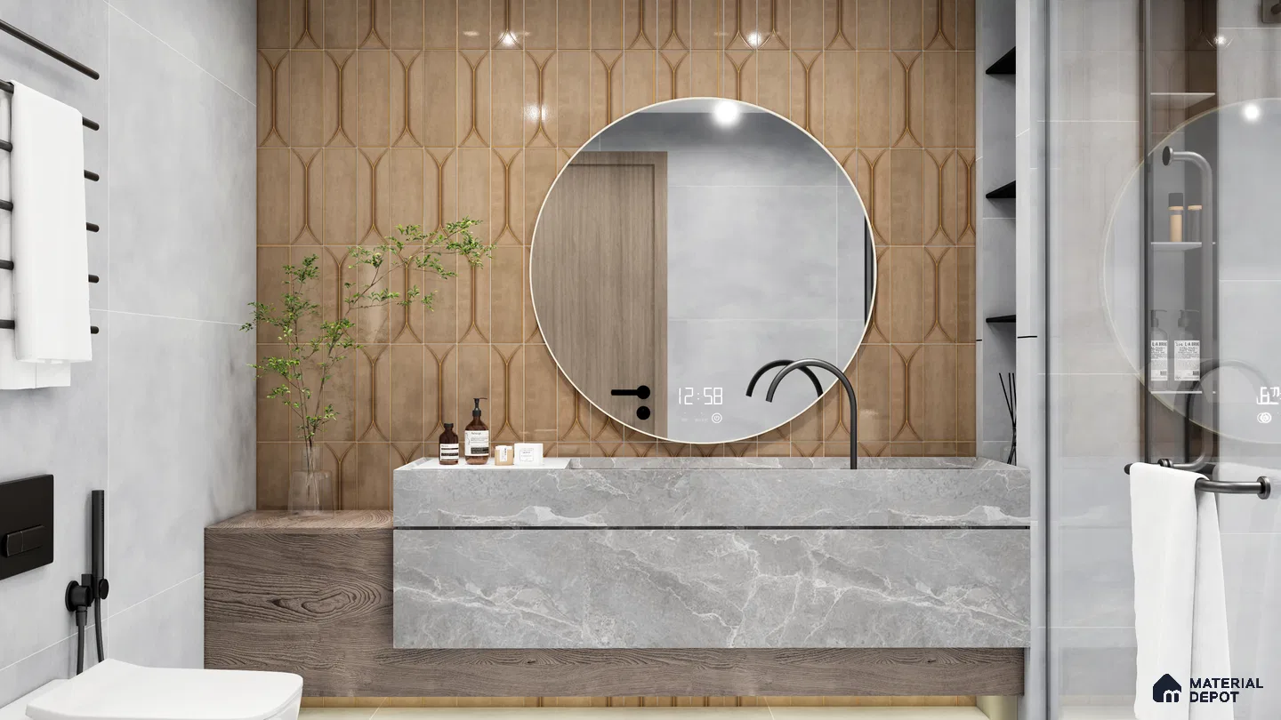 Modern Bathroom with Highlighter Wall Tiles and Marble Vanity | Material Depot