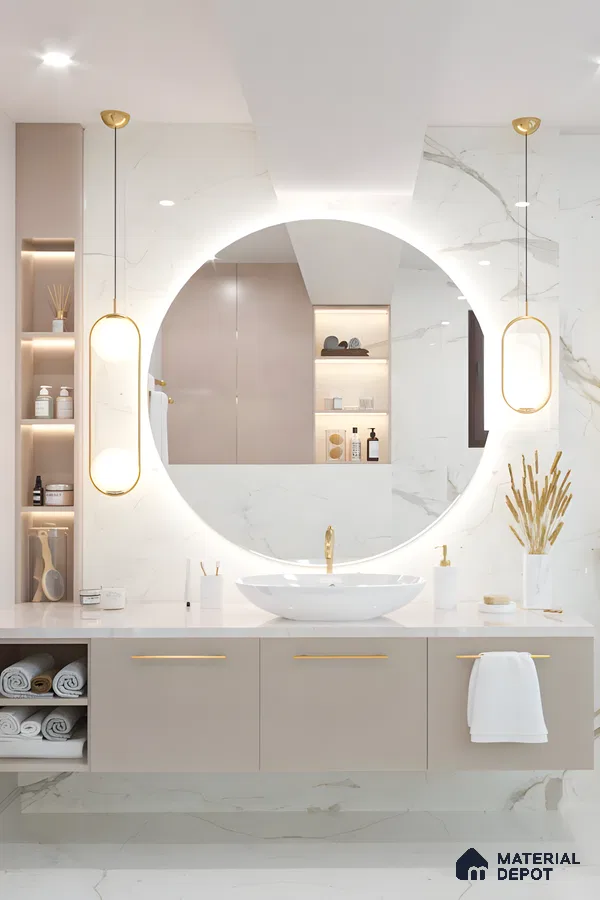 Modern Bathroom with Marble and Laminate Accents | Material Depot