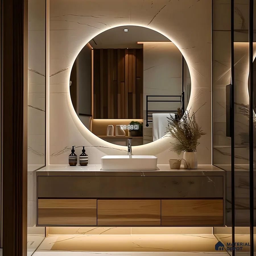 Modern Bathroom with Marble and Wood Accents | Material Depot