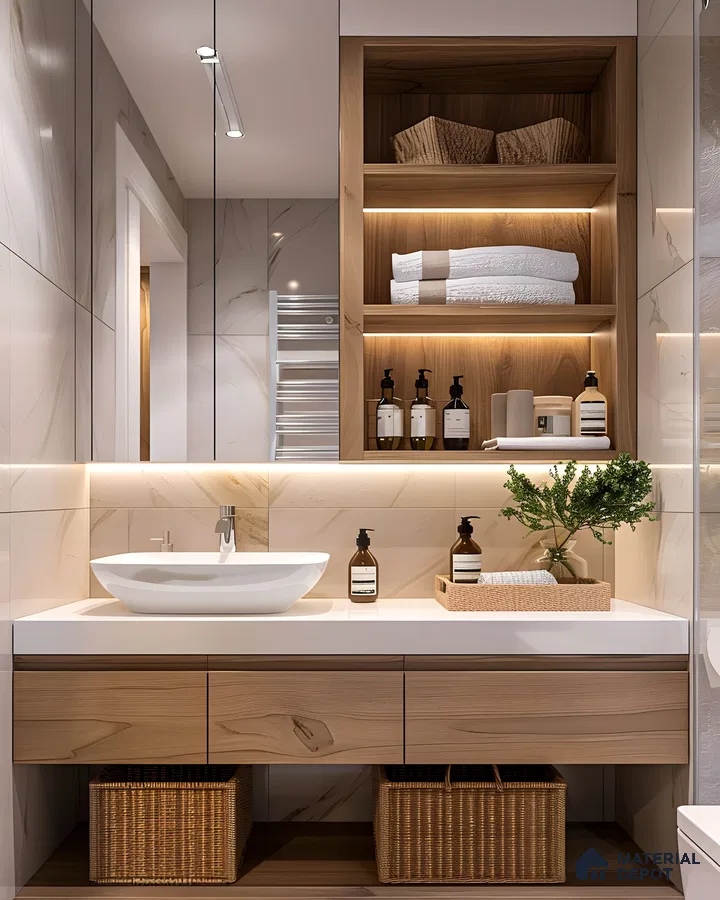 Modern Bathroom with Natural Wood Accents | Material Depot