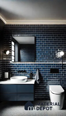 Modern Bathroom with Navy Blue Tiles | Material Depot