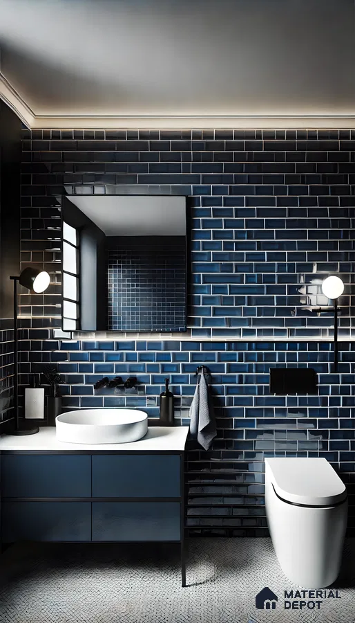 Modern Bathroom with Navy Blue Tiles | Material Depot