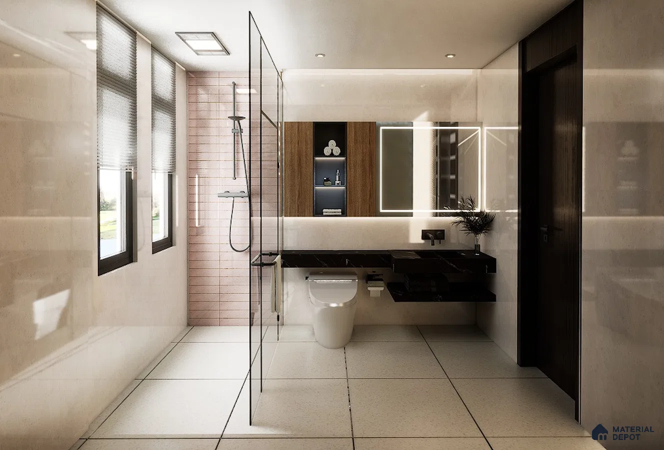 Modern Bathroom with Pink and Biege Color tile | Material Depot