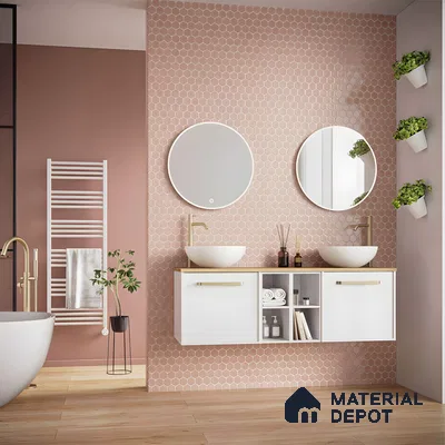 Modern Bathroom with Pink Hexagonal Tiles | Material Depot