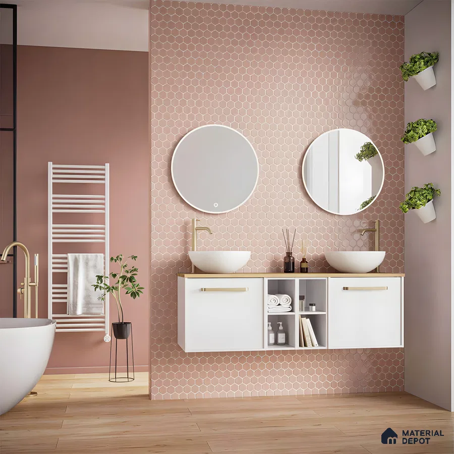 Modern Bathroom with Pink Hexagonal Tiles | Material Depot