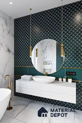 Modern Bathroom with Scaled Pattern Tiles | Material Depot