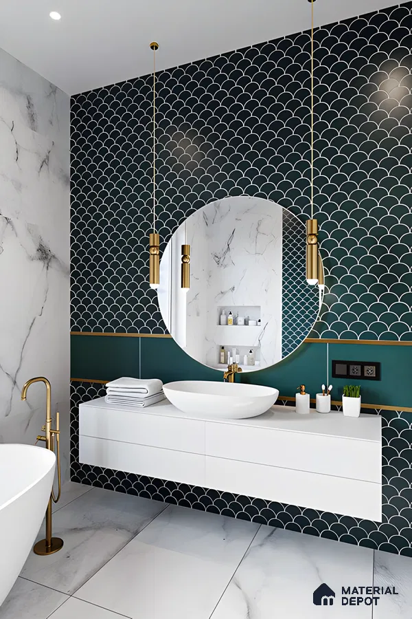 Modern Bathroom with Scaled Pattern Tiles | Material Depot