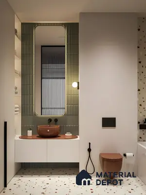 Modern Bathroom Design with Terrazzo Floors and Integrated Sink Birla Evara Sarjapur Road | Material Depot