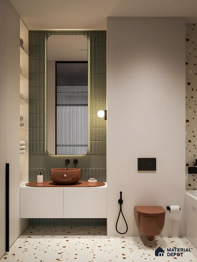 Modern Bathroom Design with Terrazzo Floors and Integrated Sink Birla Evara Sarjapur Road | Material Depot
