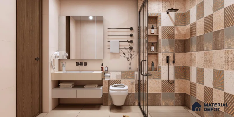 Modern Bathroom with Textured Accent Tiles and Neutral Palette | Material Depot