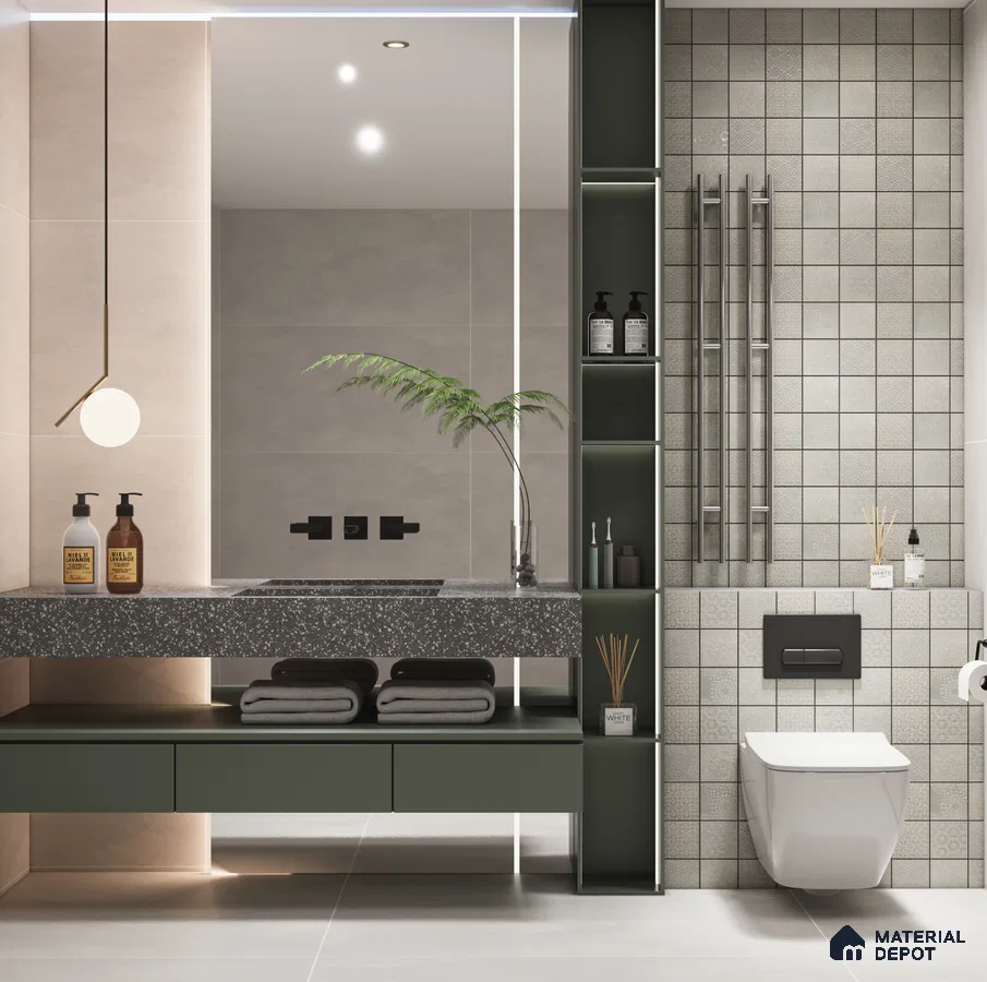 Modern Bathroom with Textured Handcrafted Grid Tiles | Material Depot