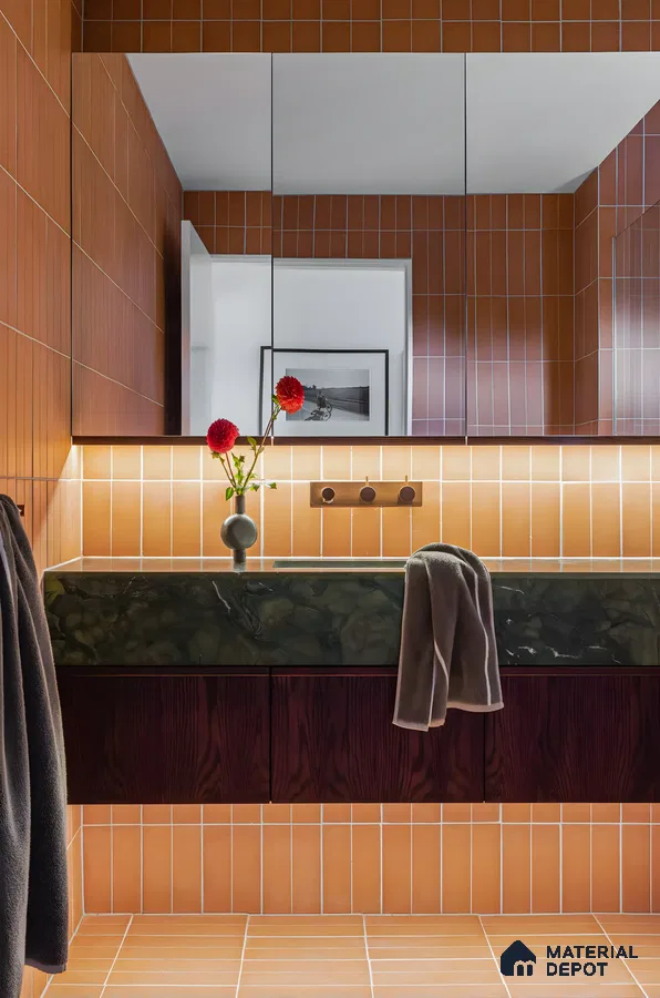 Modern Bathroom with Warm Terracotta Tiles | Material Depot