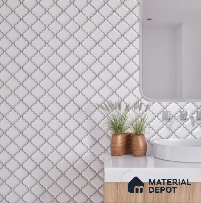 Modern Bathroom with White Moroccan Pattern Tiles | Material Depot