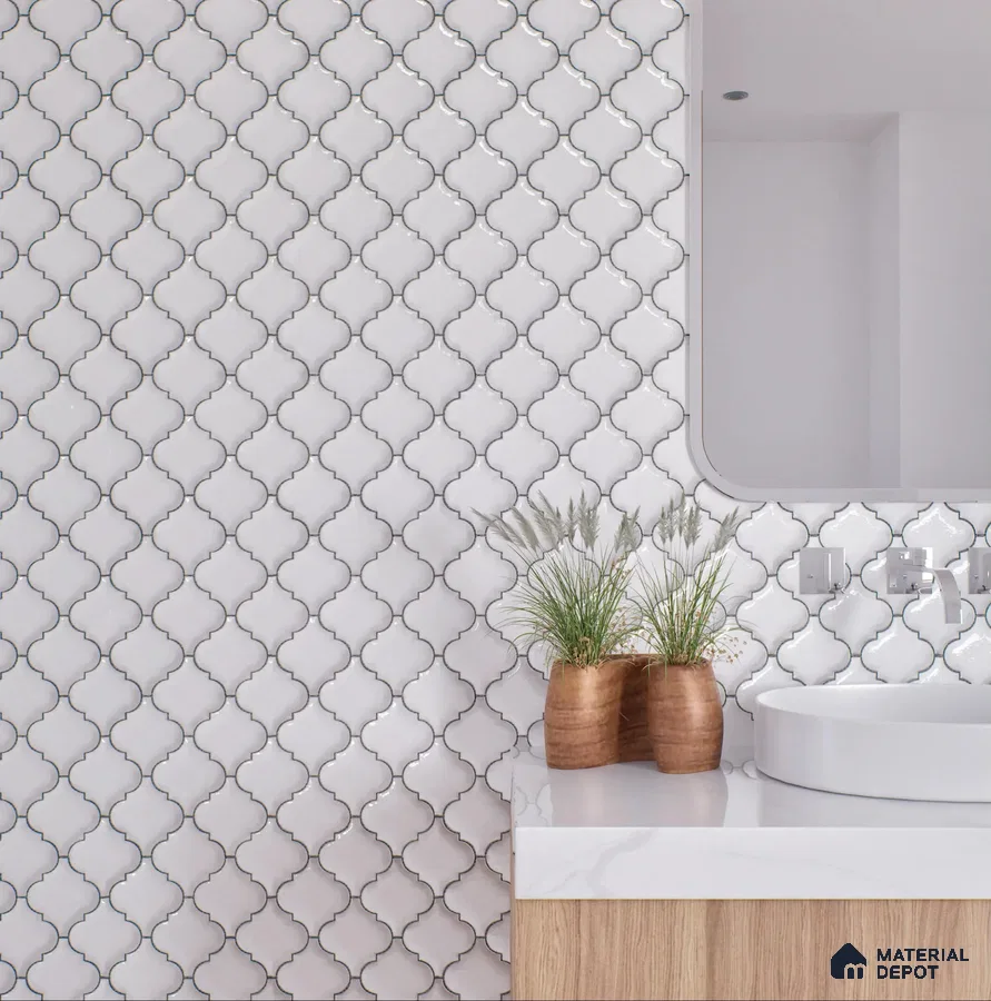 Modern Bathroom with White Moroccan Pattern Tiles | Material Depot