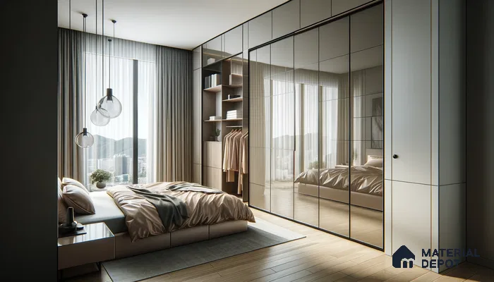 Modern Bedroom Bliss with Glass Wardrobe and Luxe Textile Hues | Material Depot
