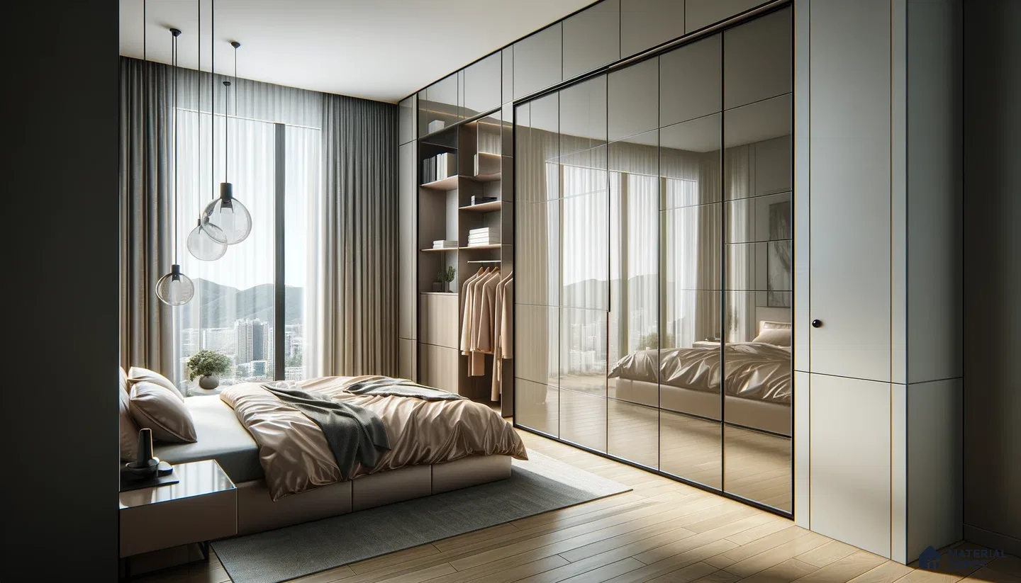 Modern Bedroom Bliss with Glass Wardrobe and Luxe Textile Hues | Material Depot