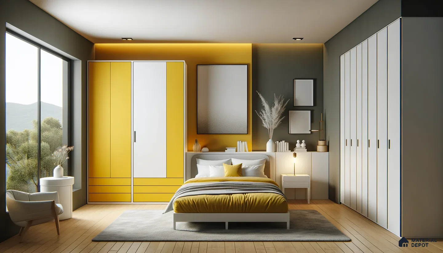 Modern Bedroom Bursting with Sunny Yellow Accents and Sleek Lines | Material Depot