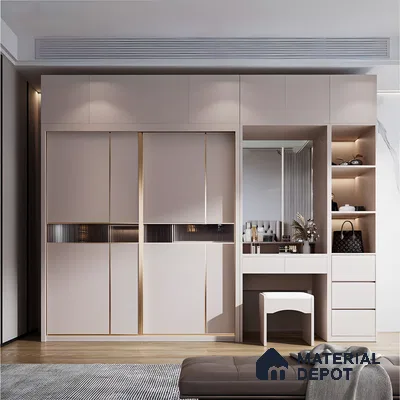 Modern Bedroom Set with Sliding Wardrobe and Vanity | Material Depot