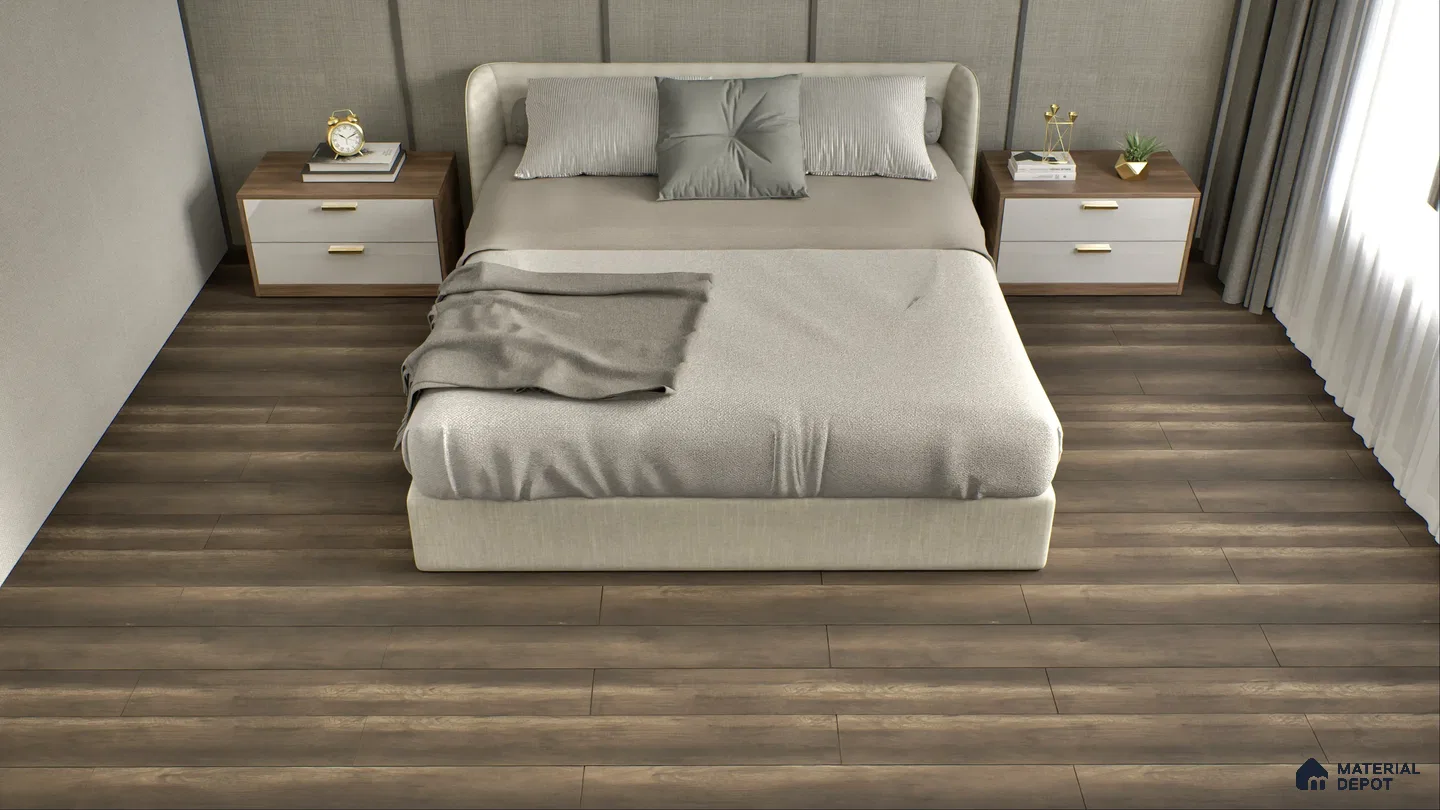 Modern Bedroom with Dark Wood Flooring | Material Depot