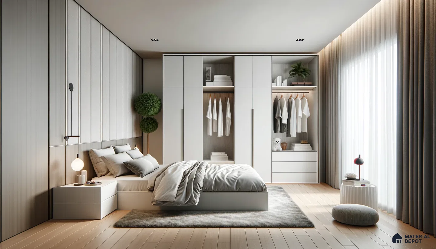 Modern Bedroom with Monochromatic Harmony and Textural Contrast | Material Depot