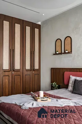 Modern Bedroom with Rattan-Paneled Wardrobe | Material Depot