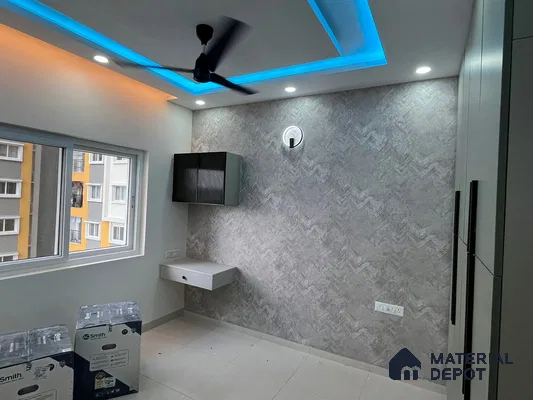 Modern Bedroom with Textured Accent Wall in Bengaluru | Material Depot