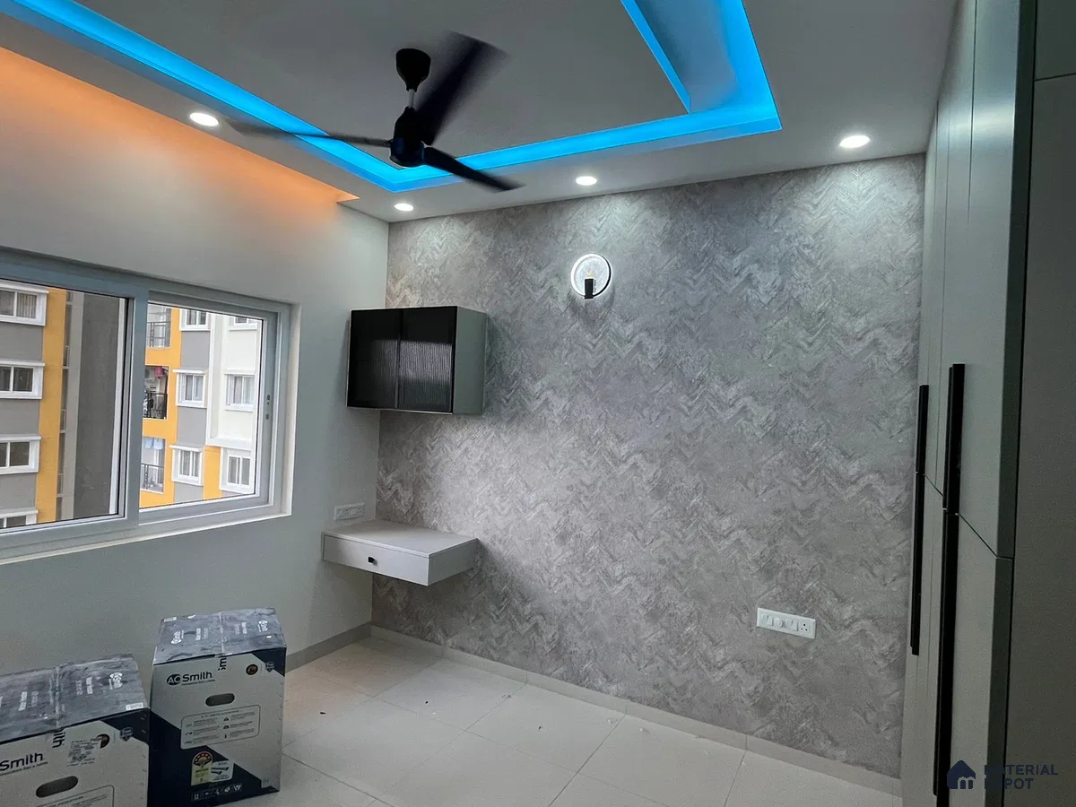 Modern Bedroom with Textured Accent Wall in Bengaluru | Material Depot
