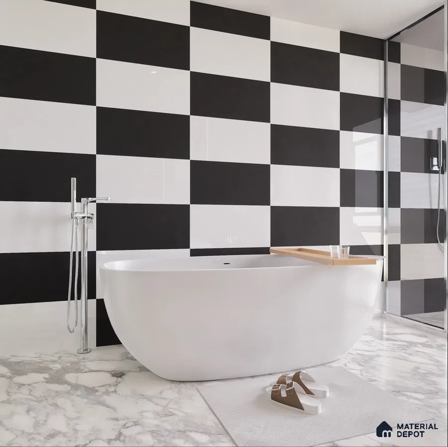 Modern Black and White Checkerboard Bathroom | Material Depot