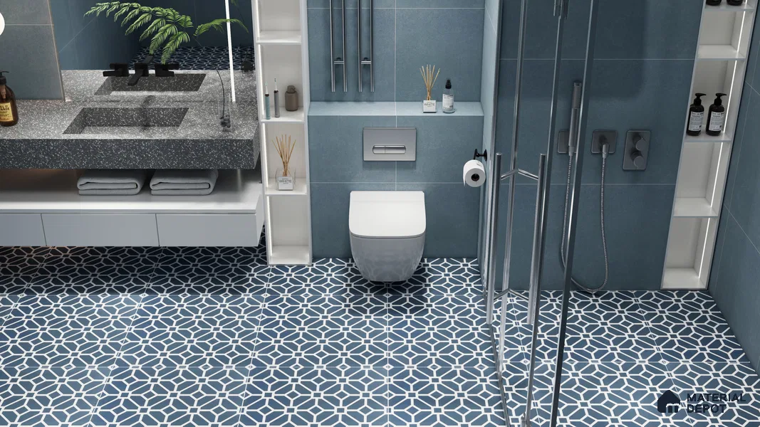Multifired Moroccan Floor & Wall Tile TL 07957 Tyrrhenian Blue 12 x 12 inch Vitrified Matte Finish - 9 mm | Suitable for Living Room, Bathroom, Kitchen & Backsplash