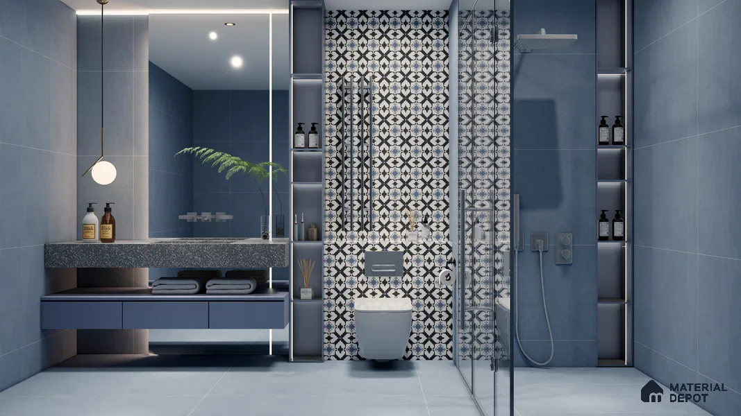 Moroccan Wall & Floor Tile TL 05179 Zellige Blue Mirage Multi Colour 1 ft x 1 ft Vitrified Matte Finish - 9 mm | Suitable for Kitchen, Bathroom, Balcony | Please Expect a Slight Variation of Pattern