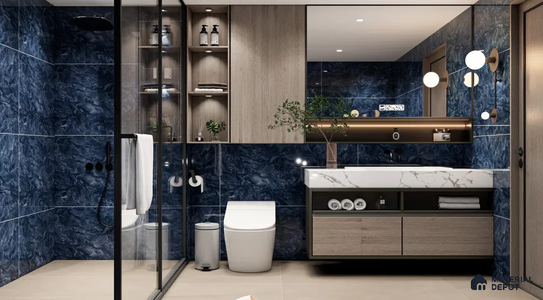 Marble Wall & Floor Tile TL 05310 Aurelio Matrix Blue 4 ft x 2 ft Vitrified High Gloss Finish - 9 mm | Suitable for Living Room, Bedroom, Feature / Accent Walls & Highlighter Wall