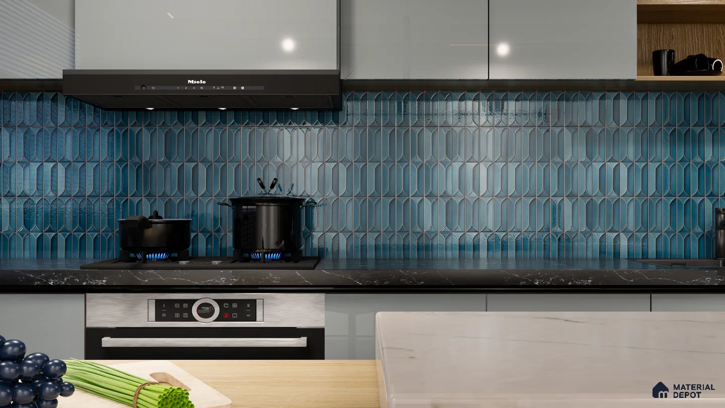 Modern Blue Patterned Kitchen Backsplash Tiles | Material Depot