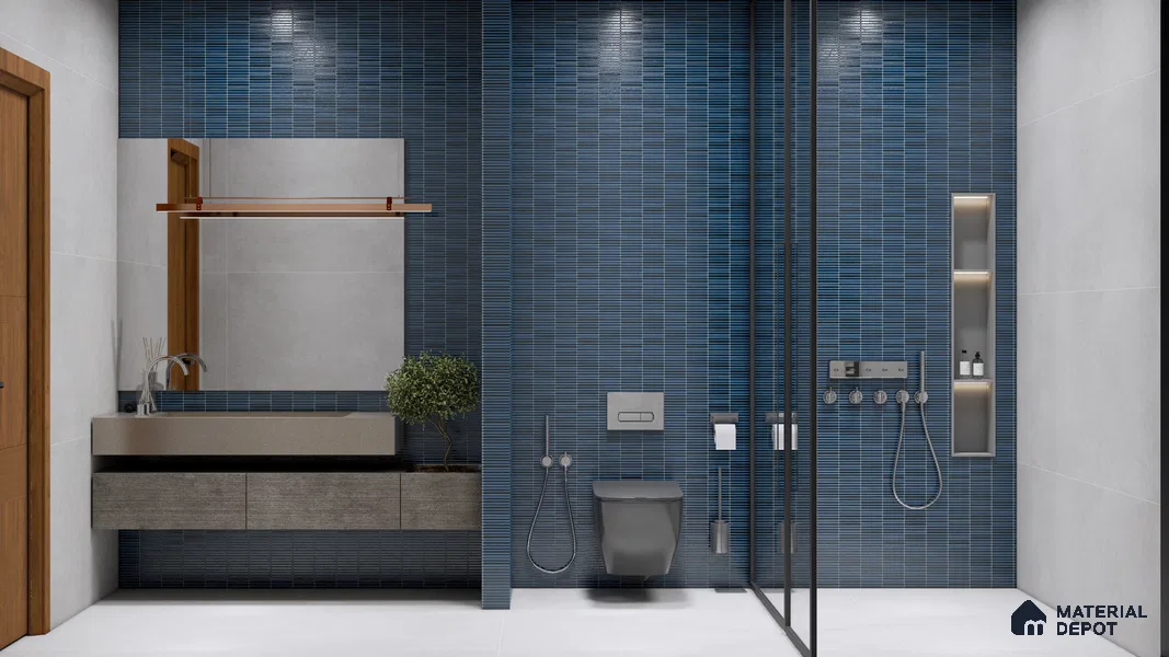 Faux Subway Wall Tile TL 05004 H Cinthia Kitkat Marine Blue 1 ft x 1 ft Ceramic Glossy Finish - 9.5 mm | Suitable for Highlighter Walls, Foyer, Bathroom, Kitchen Wall & Backsplashes | Please Expect a Slight Variation of Pattern