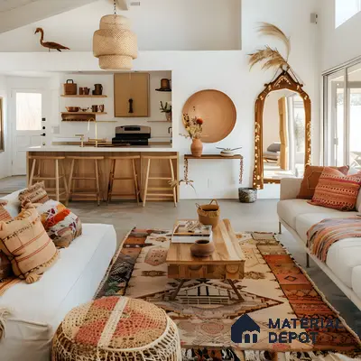 Modern Bohemian Unit With Fluted Wood Panels And Beige Cabinets | Material Depot